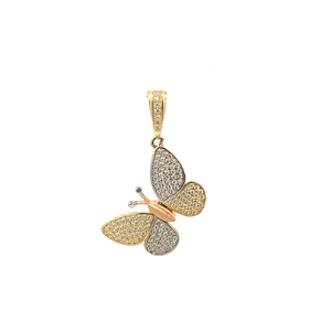 14kt Tri-color Butterfly with Movement Pendant