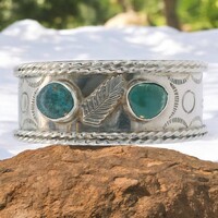 Silver Wide Open Bangle w/ Turquoise Stones 