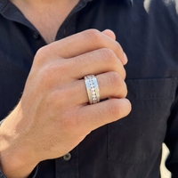 14K White Gold Diamond Channel set Wedding Band with Migraine Accent 