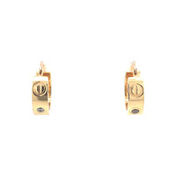 14kt Yellow Gold Love Flat Hoop Earrings W/CZ