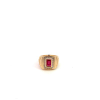 14K Yellow Gold Red and White Cz Signet Ring