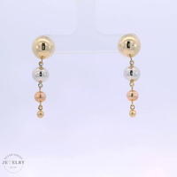 14k Tri-Color Balls Dangle Earrings