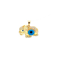 14Kt Yellow Gold Evil Eye Blue Elephant Pendant