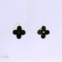 14k Flower Style Black Enamel Stud Earrings