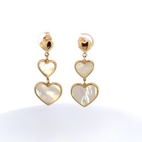 14K Yellow Gold Mother Of Pearl Heart Shape Earrings