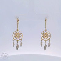 14K Two-Tone Gold Dream Catcher Dangle Earrings