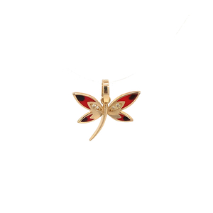 14kt Yellow Gold Dragonfly with Enamel and Cz