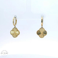 14k Dangle Flower Huggies Earrings