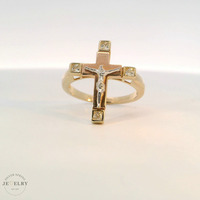 14k Yellow Gold Tri-Color Crucifix Ring