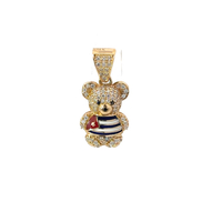 14k Cuban Teddy Bear Pendant with Cubic Zirconia Accent Stones 