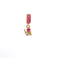 14K Yellow Gold Love Charm with Pink CZ