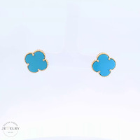 14k Blue Clover Stud Earrings