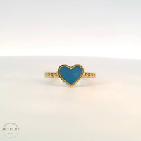 14k Yellow Gold Blue Enamel Heart Ring