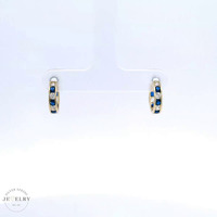 14k Blue and White Cz Huggies Earrings 