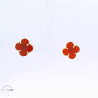  18k Red Clover Stud Earrings