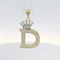 14K Two-Tone Gold Initial "D" w/Crown Pendant 