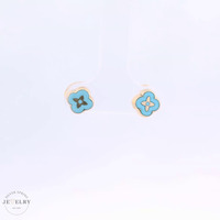  14k Light Blue Clover Stud Earrings