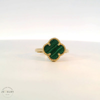14k Yellow Gold Malachite Clover Ring