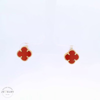 14k Coral Clover Stud Earrings