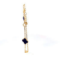 14K Yellow Gold 8" Paper Clip Link Bracelet with Blue Clovers 