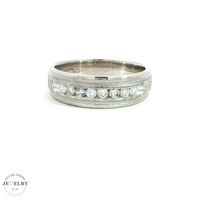  14k White Gold Diamond Satin Center Wedding Band