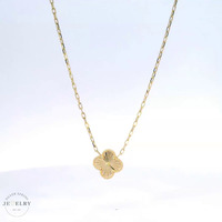 14k Yellow Gold Flower Rolo Necklace