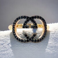  Ladies 14K yellow gold, BLACK CZ "CC" RING