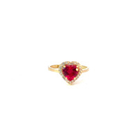 14K Yellow Gold Red Heart Cz Ring