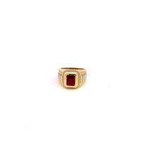 Men's 14k yellow gold, signet ring decorated with synthetic ruby, size 10, 6.4g