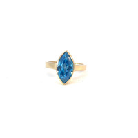 14K Yellow Gold Blue Cz Solitaire Ring 