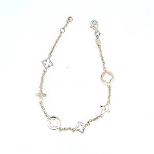 Ladies 14K Yellow Gold Stare & Clover Rolo Link Bracelet.