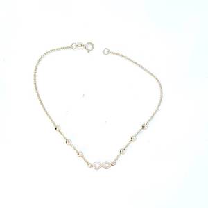 14k Yellow gold Rolo Link bracelet with diamond cut Beads & Infinity Symbol 