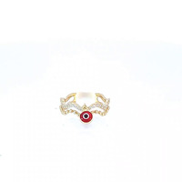 14K Yellow Gold Red Evil Eye Ring 