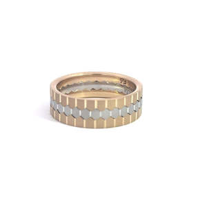 14K Flat Top Flat Edge Carved Wedding Band