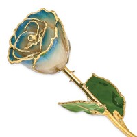 Lacquer Dipped Gold Trimmed White and Navy Blue Pearl Real Rose