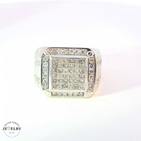 14KT Men's Cluster Ring White Gold Diamonds Size 10