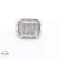 14KT Men's Cluster Ring White Gold Diamonds Size 10