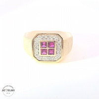 14KT Men's Ring Diamonds & Ruby Yellow Gold 4.5mm