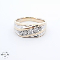 14KT Men's Band Ring Two Tone, Diamonds Size 12.5