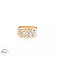 14KT Filigree Two Tone Gold Ring, Diamond Cut, Size 9