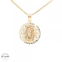 14KT Lady of Guadalupe Pendant, Tricolor, Diameter 19mm (CHAIN IS NOT INCLUDED)
