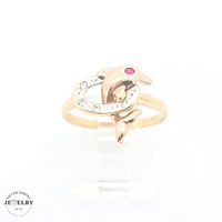 14KT Dolphin Ring, Tricolor, Size 8 1/4