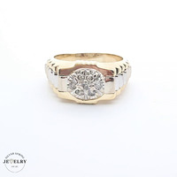 14KT Men's Fancy Ring Two Tone Diamonds, Size 11.5