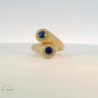 14k Yellow Gold Halo Blue Cubic Zirconia Bypass Ring