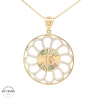 14KT Quinceañera Circle Pendant Yellow Gold Diameter 29mm(CHAIN IS NOT INCLUDED)