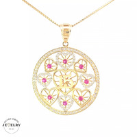 14KT Quinceañera Pendant Circle Two Tone Diameter 29mm (CHAIN IS NOT INCLUDED)