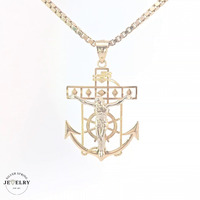 14KT Crucifix Anchor Pendant Two Tone, 22mm (CHAIN IS NOT INCLUDED)
