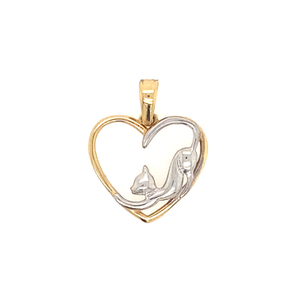 14KT Heart - Cat Pendant Two Tone 17mm (CHAIN IS NOT INCLUDED)