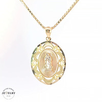 14KT Lady of Guadalupe Pendant, Tricolor, 19mm (CHAIN IS NOT INCLUDED)