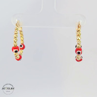 14KT Red Eye Hoops